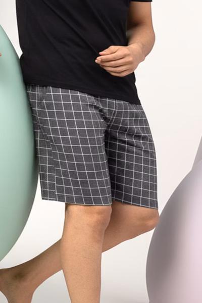 Antrasit Kareli Klasik Pamuklu Şort detay görseli – Aynı gün kargo ve ücretsiz iade | Wingetstar