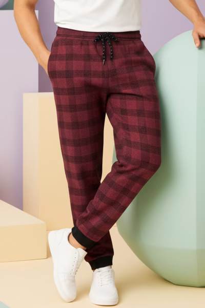 Bordo Ekose Desenli Manşetli Eşofman Altı detay görseli – Aynı gün kargo ve ücretsiz iade | Wingetstar