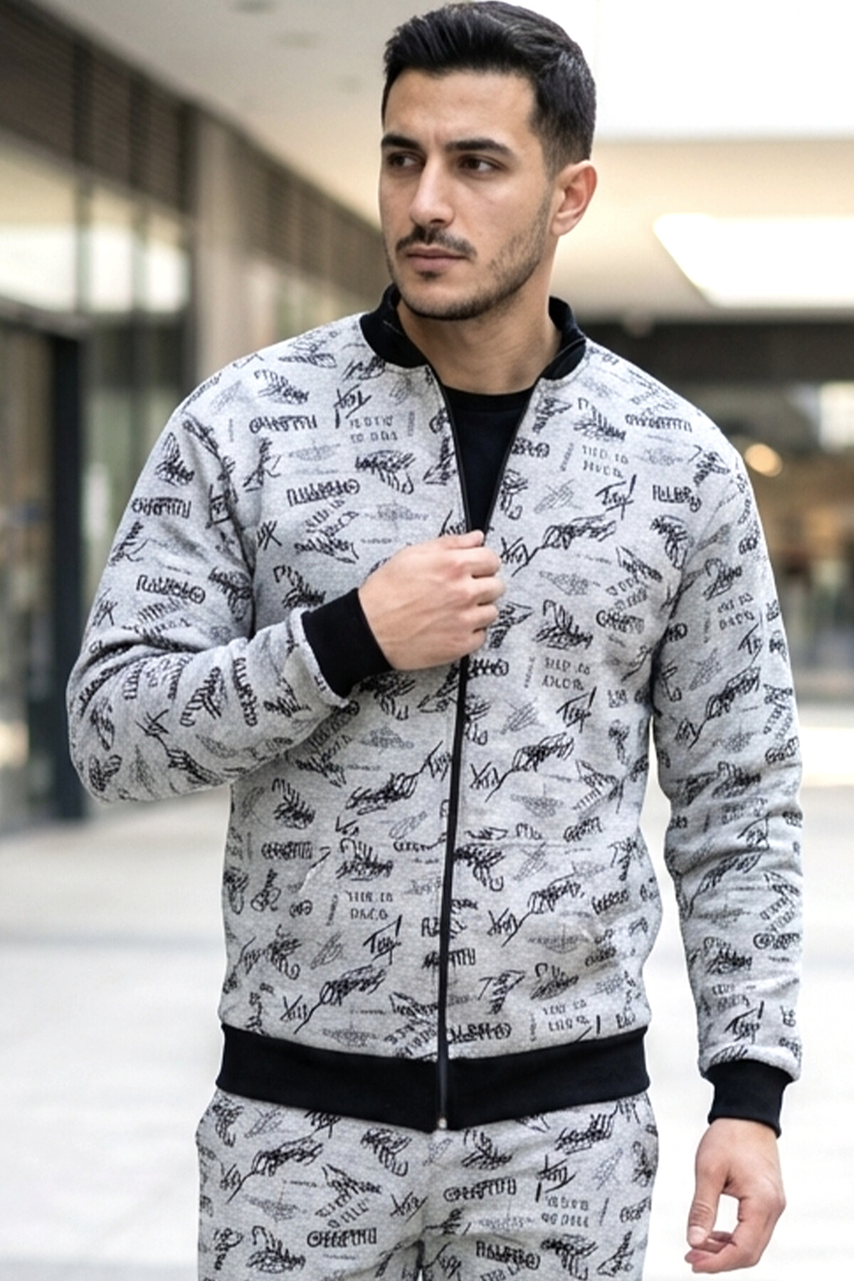 Gri Yazlı Sweatshirt